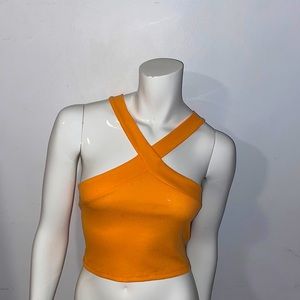 Tangerine, orange, crisscross,halter cropped top
